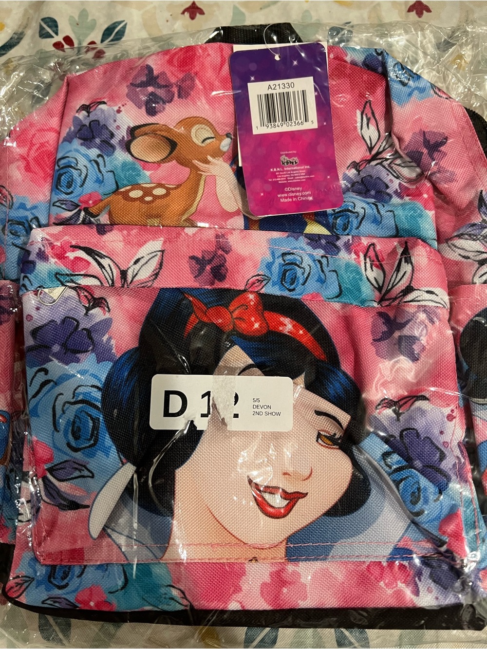 Disney Snow White Floral Backpack - Pink, Blue, Purple